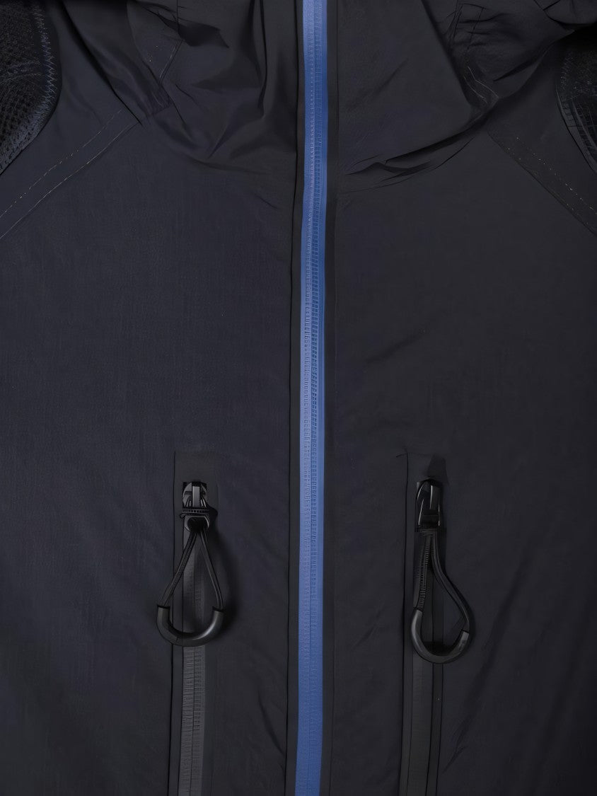 Moncler Hooded Black Jacket With Breathable Mesh Panels