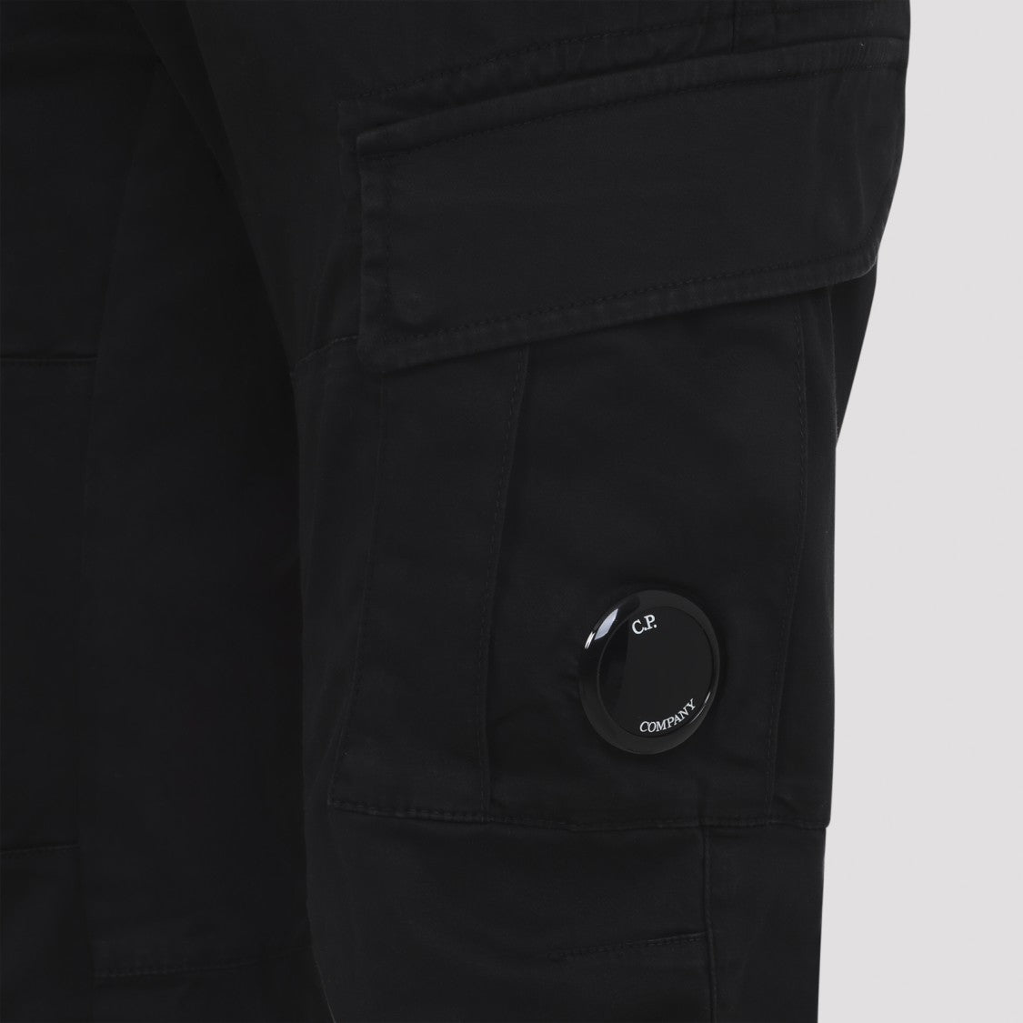C.P. Company Stretch Sateen Ergonomic Black Cotton Cargo Pants