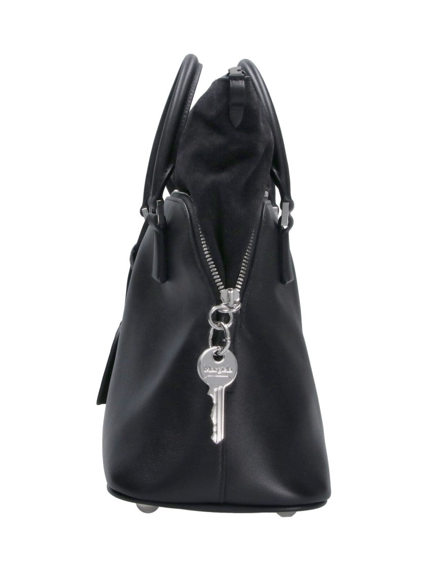Maison Margiela Mini Top Handle Handbag In Smooth Black Leather
