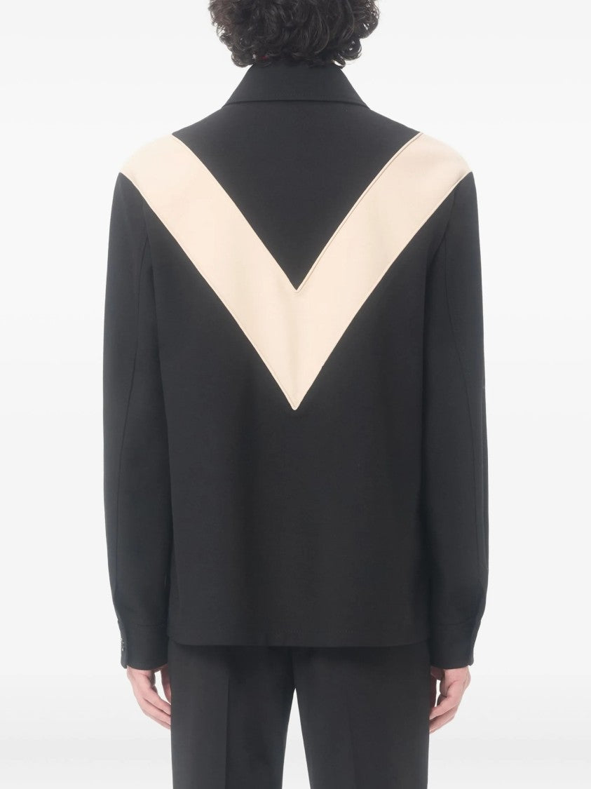 Valentino Black V-Shaped Contrast Panel Zip Jacket