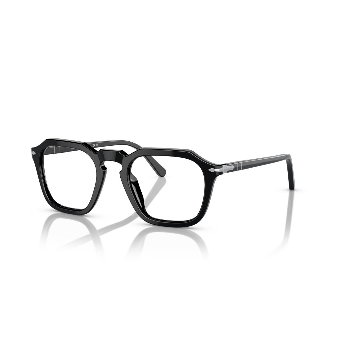 Persol 0Po3292v Geometric Black Acetate Eyeglasses With Silver Accents