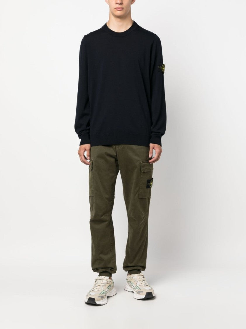 Stone Island Crew Neck Wool Sweater With Signature Patch Detail