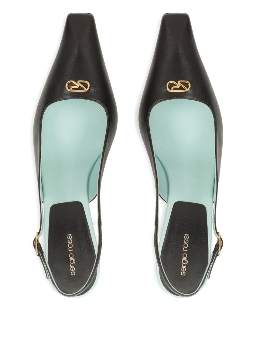 Sergio Rossi Pointed-Toe Slingback Heels With Gold Embellishment