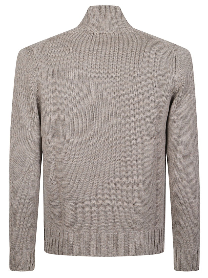 Ballantyne Plain Ribbed High-Neck Wool Sweater