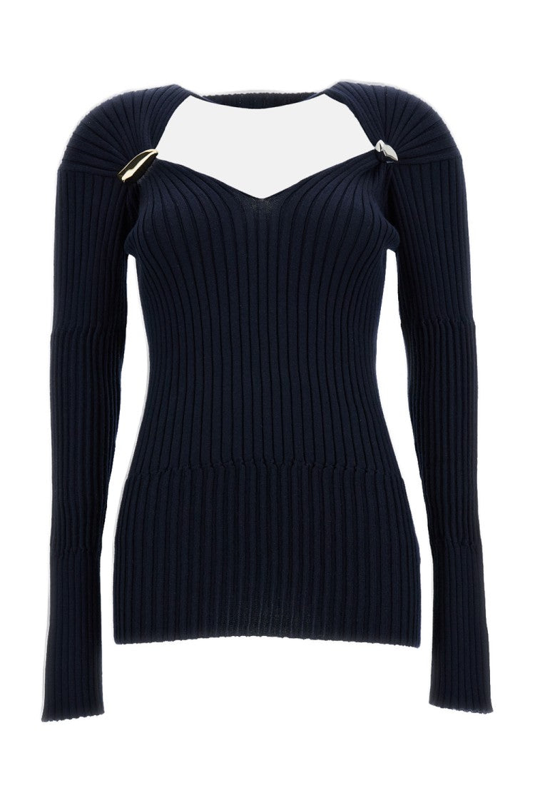 Bottega Veneta Blue Cashmere Silk Ribbed Sweater