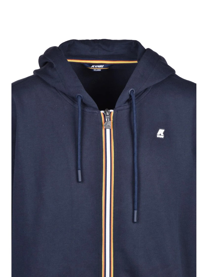 K-Way Deep Blue Striped Trim Cotton Zip Hoodie