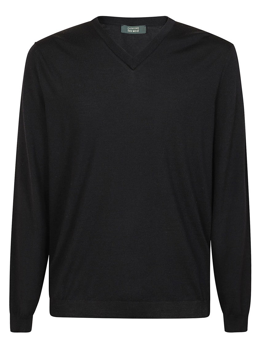 Zanone Minimalist V-Neck Wool Sweater With Relaxed Fit