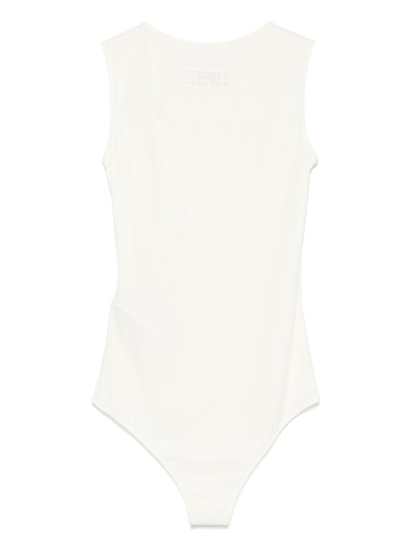 Mm6 By Maison Margiela Ecru Sleeveless Stretch Bodysuit With Crew Neck