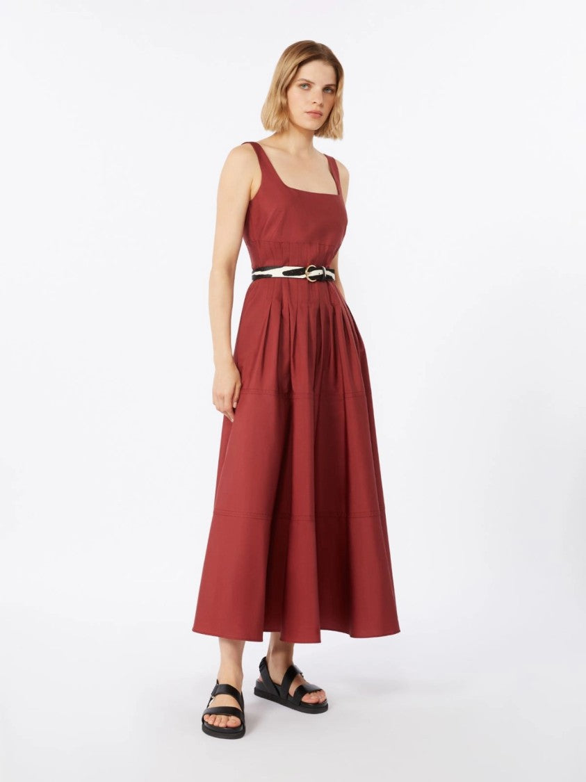Max Mara Square Neckline Midi Dress With Flared Skirt