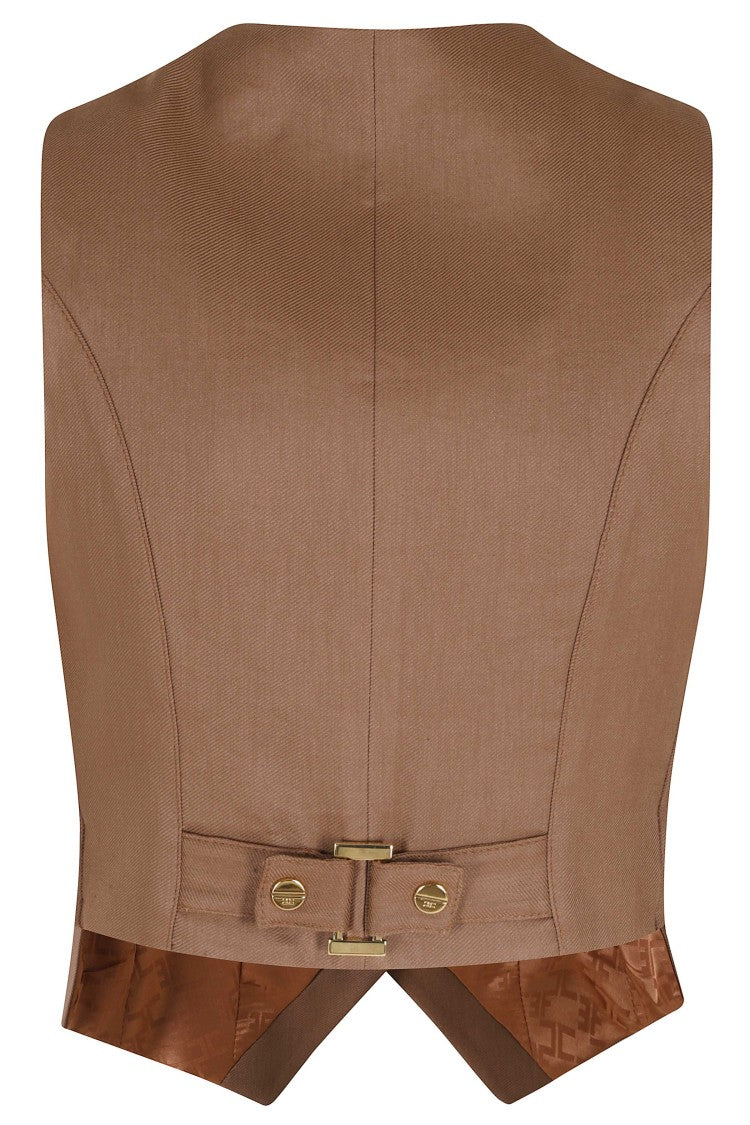 Elisabetta Franchi Brown V-Neck Linen-Blend Waistcoat