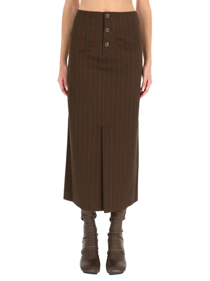Uma Wang Straight Midi Gad Virgin Wool-Blend Skirt