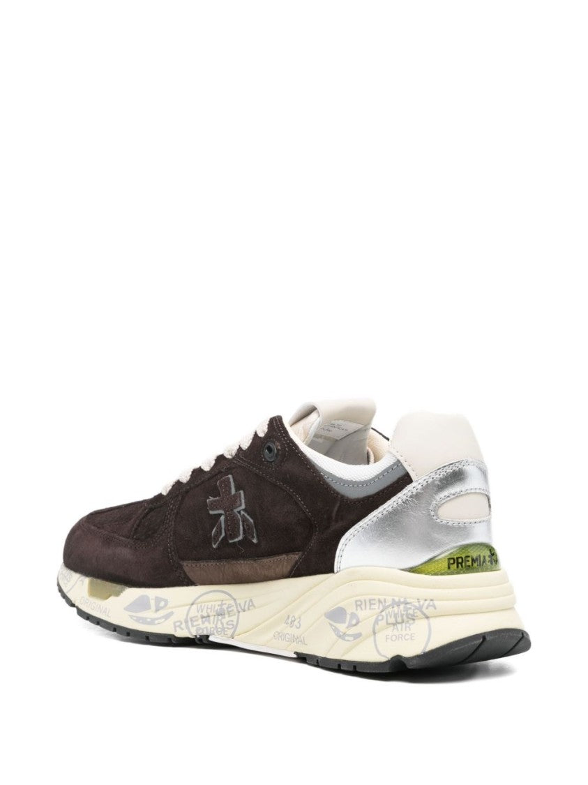 Premiata Dark Brown Suede Sneakers With Metallic Accents
