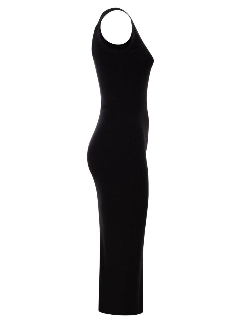 Elisabetta Franchi Fitted Midi Dress With Shiny Viscose Bands