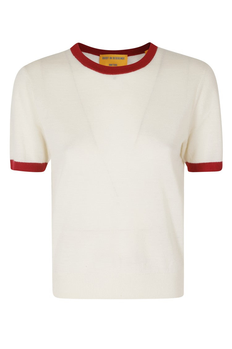 Guest In Residence Airy Ringer Red Trimmed Cashmere T-Shirt