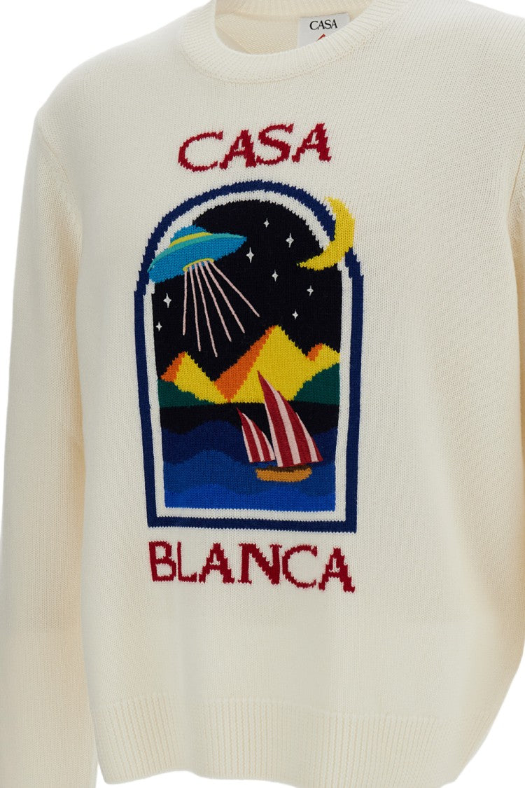Casablanca White Pyramid Abduction Wool Sweater