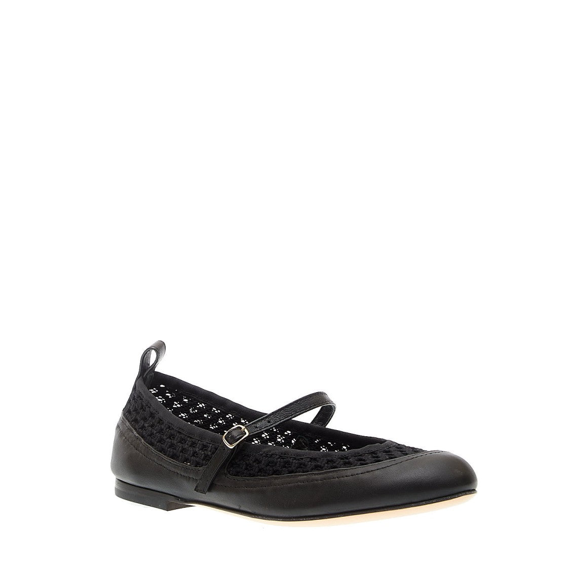 Agl Black Leather Ballerina With Strap