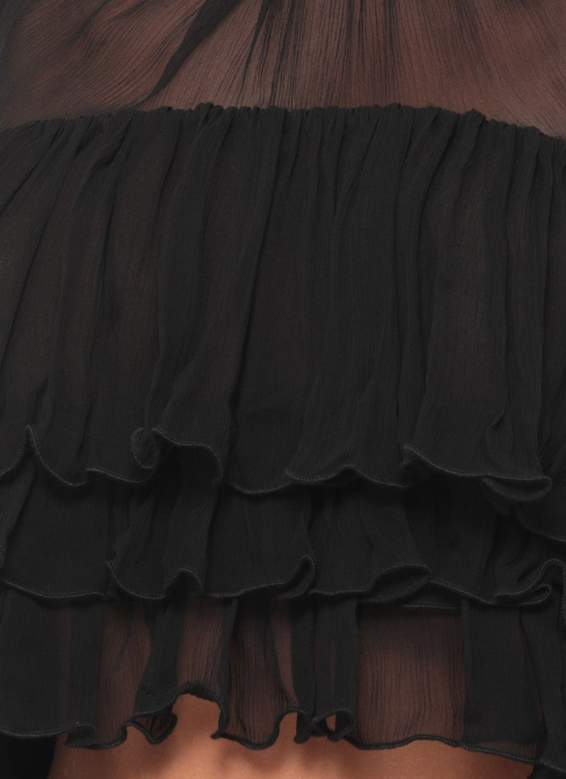 Elisabetta Franchi Black Semi-Transparent Ruffle Blouse