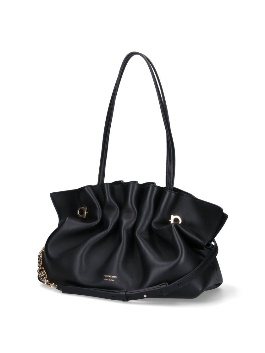 Ferragamo Black Lambskin "Piercing" Medium Shoulder Bag