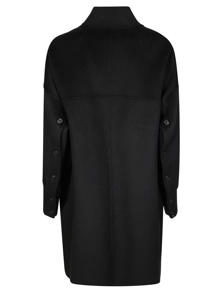 Pinko Woolen Coat With Knitted Cuffs And Collar