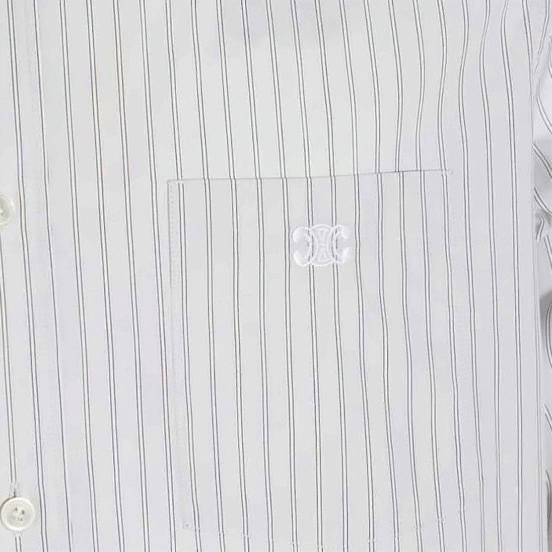 Celine Long-Sleeve Button-Down Shirt With Vertical Pinstripe And Embroidered Logo