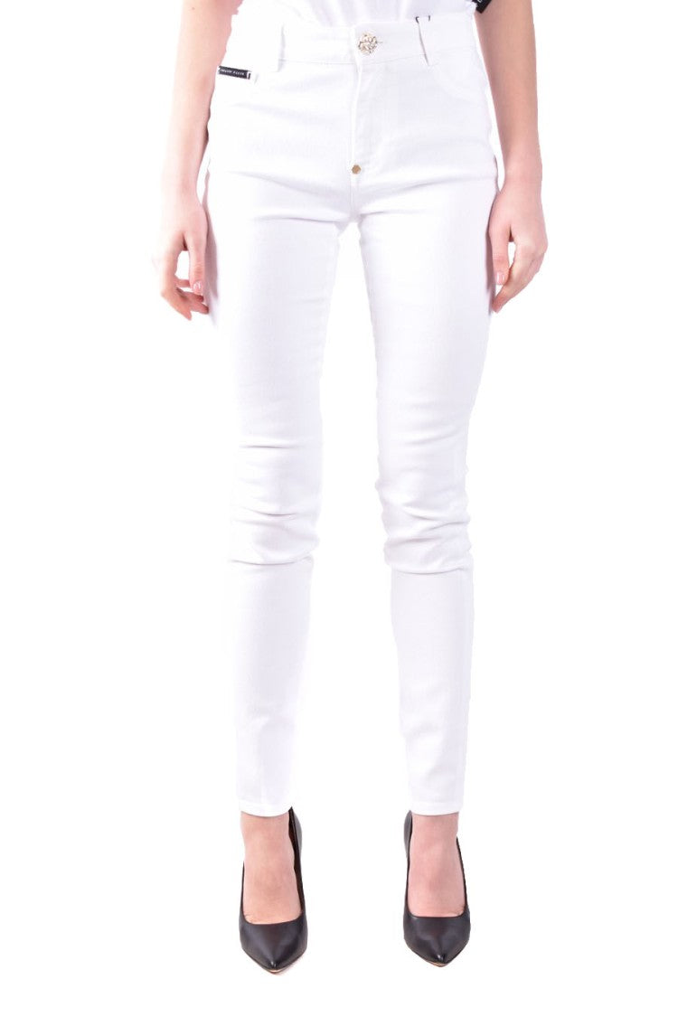 Philipp Plein White Cotton Trousers