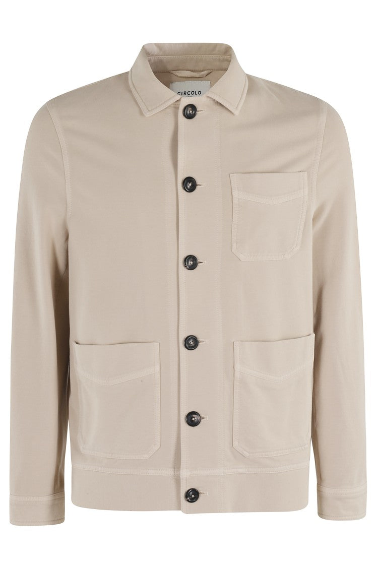 Circolo 1901 Sand Cotton Fleece Overshirt With Patch Pockets