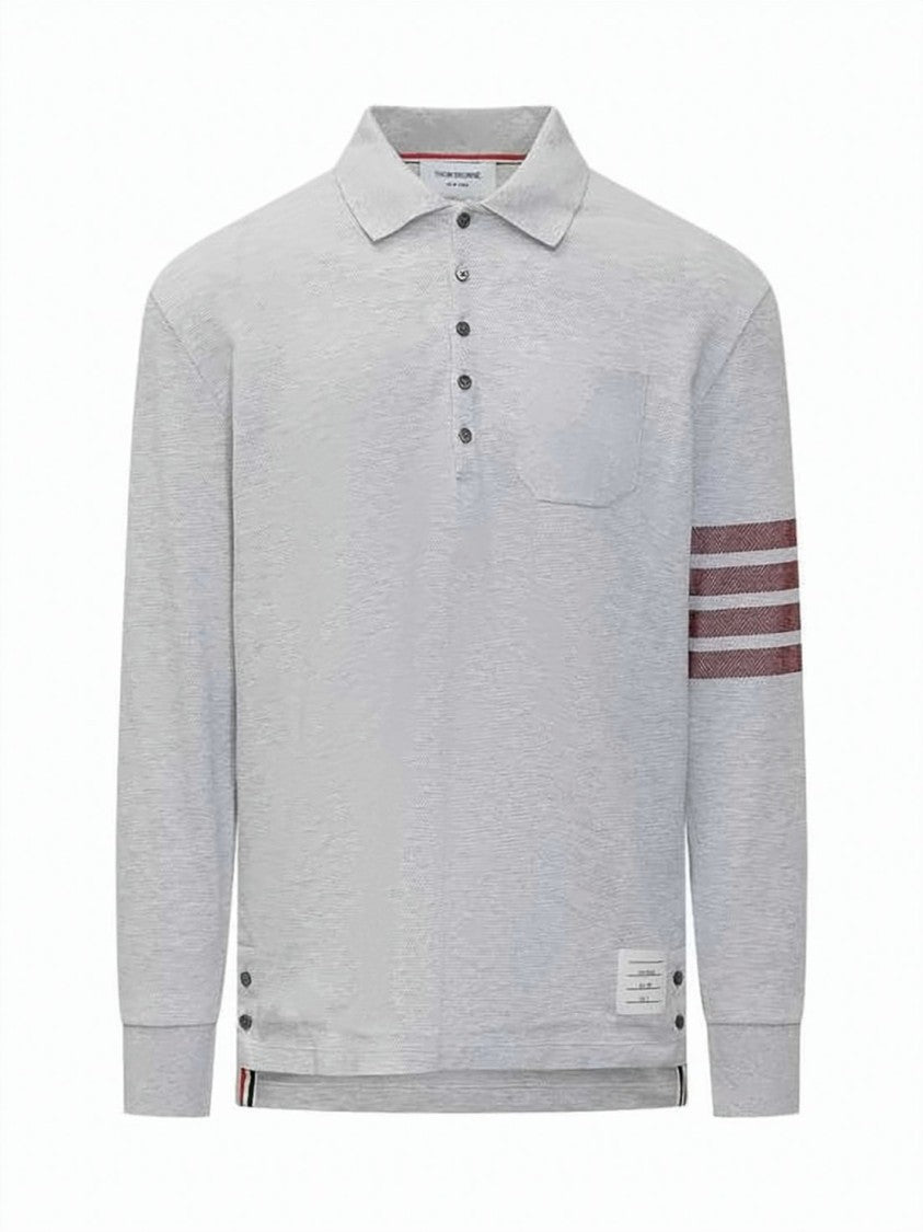 Thom Browne Long-Sleeve Polo Shirt With Four Stripe Detail