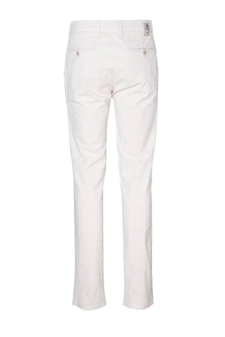Club Of Comfort Beige And White Vertical Stripe Stretch Pants With Classic Waistband