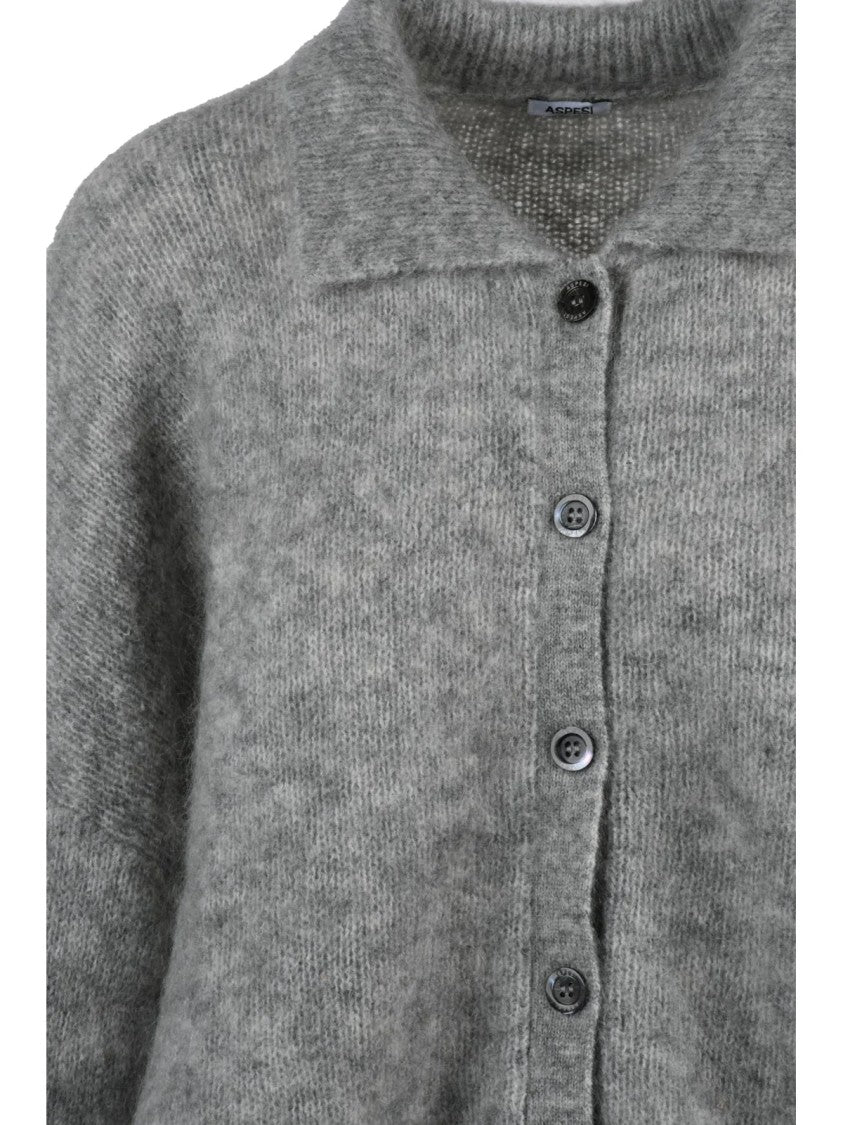 Aspesi Light Grey Textured Knit Oversized Cardigan