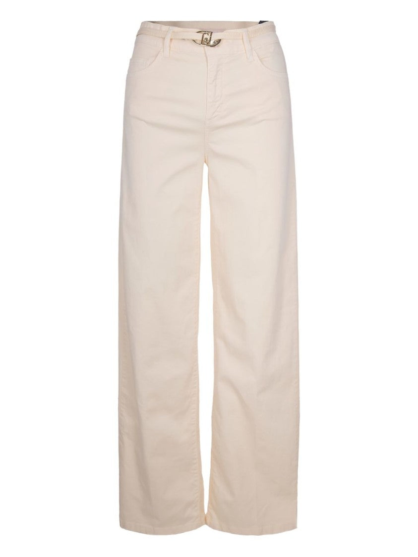 Liu Jo Beige Belt Tonal Topstitching Jeans