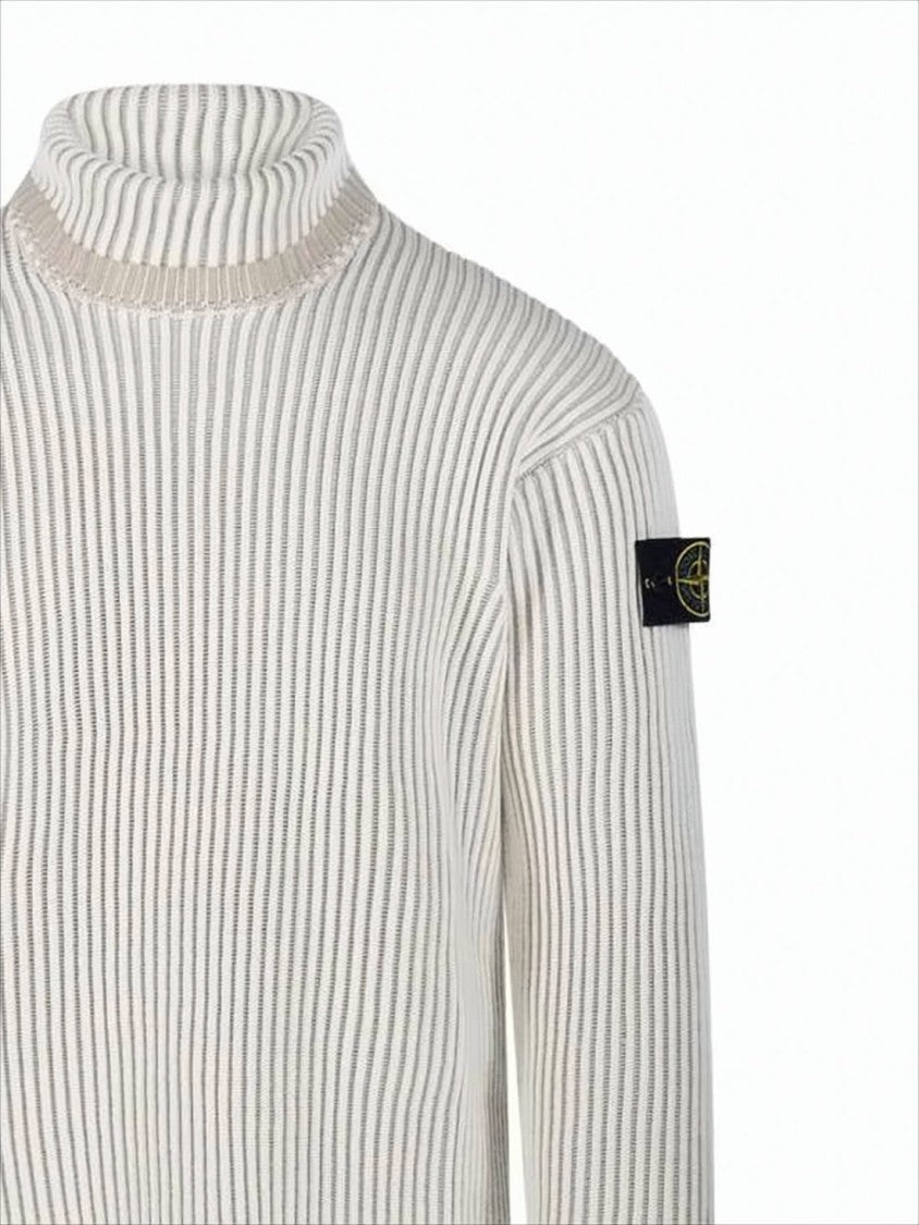 Stone Island Ribbed Turtleneck Sweater With Distinctive Sleeve Patch