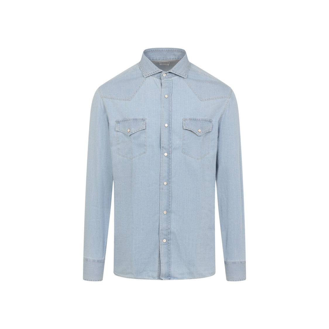 Brunello Cucinelli Western Style Light Denim Shirt With Tailored Fit