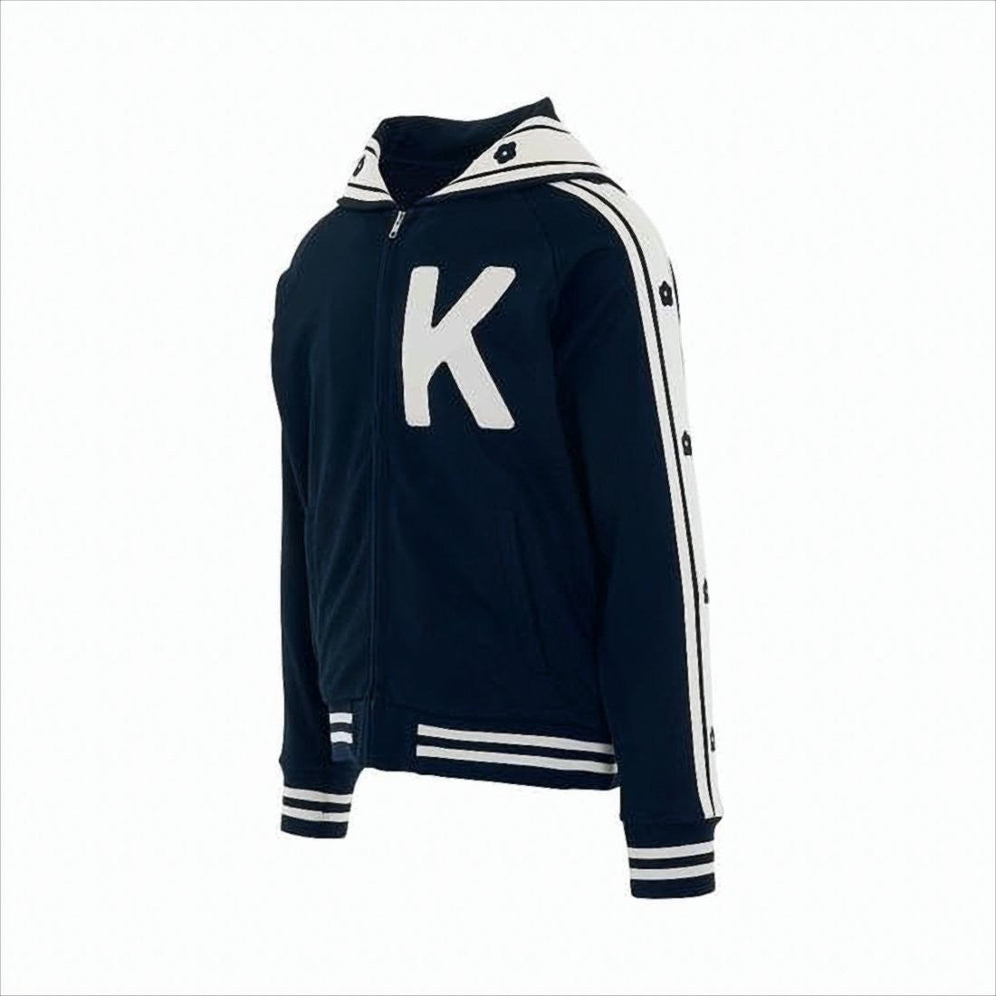 Kenzo Navy Zip-Up Jacket With Graphic Elephant And Floral Motifs