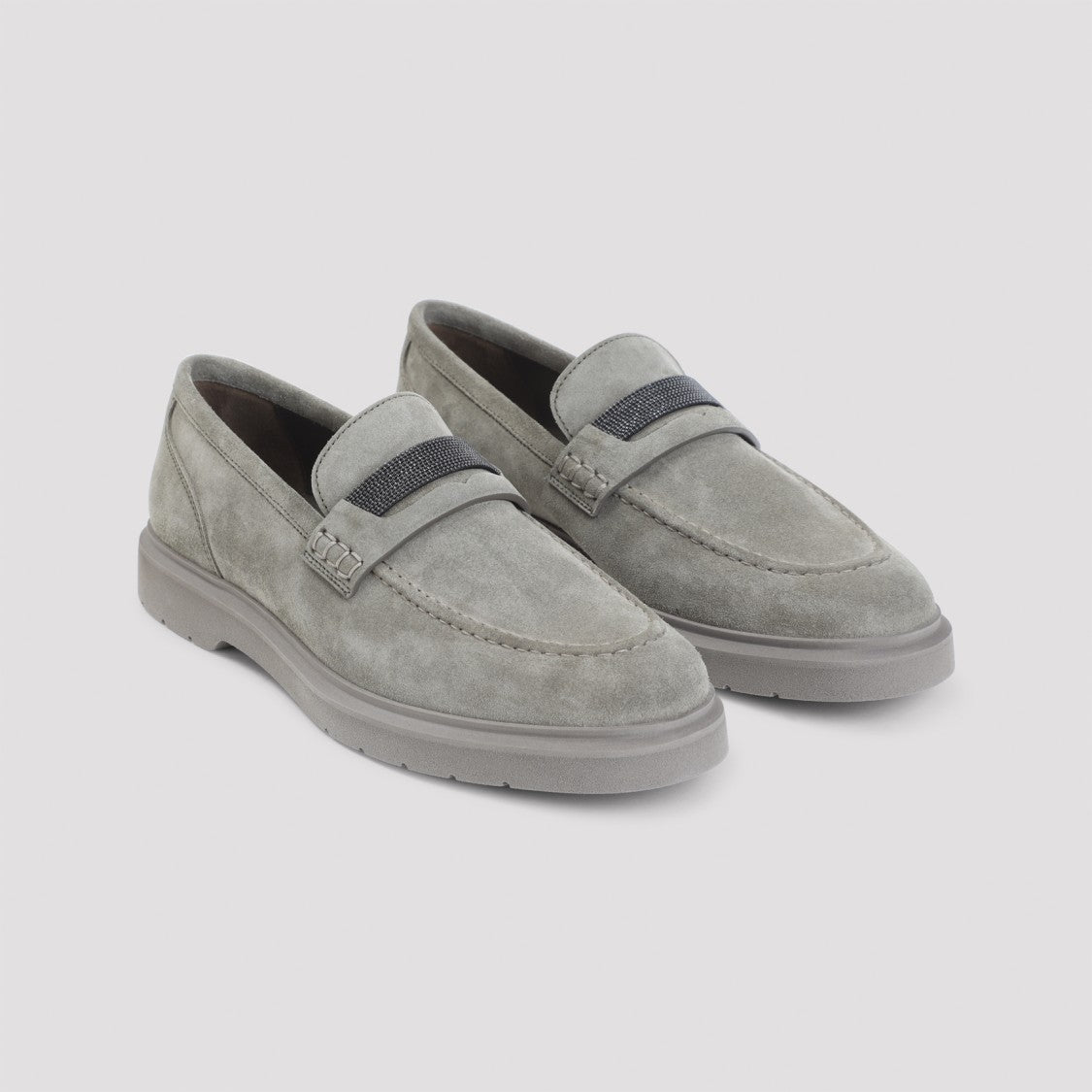 Brunello Cucinelli Suede Loafers With Embellished Vamp