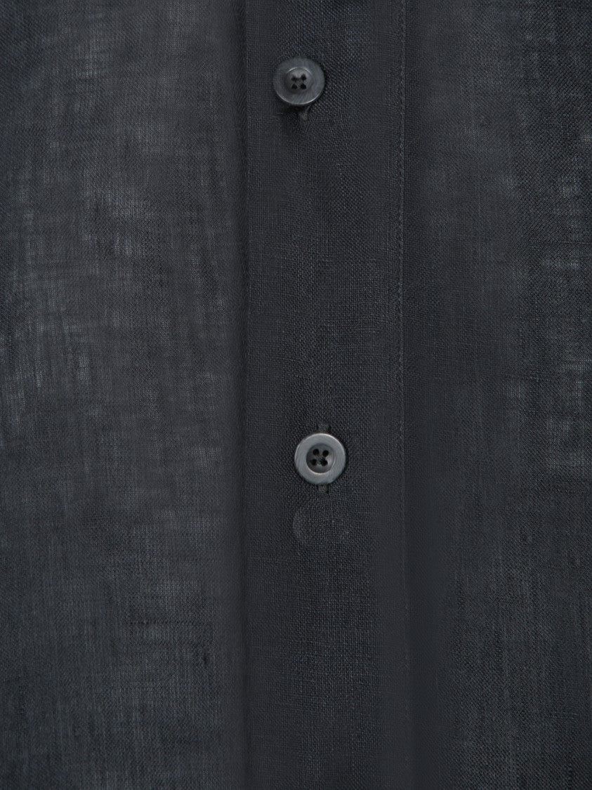 Dell'oglio Black Linen Shirt With Chest Pocket