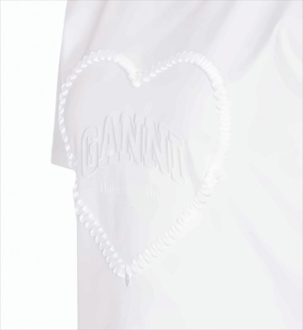 Ganni Short-Sleeved White T-Shirt With Heart Embroidery