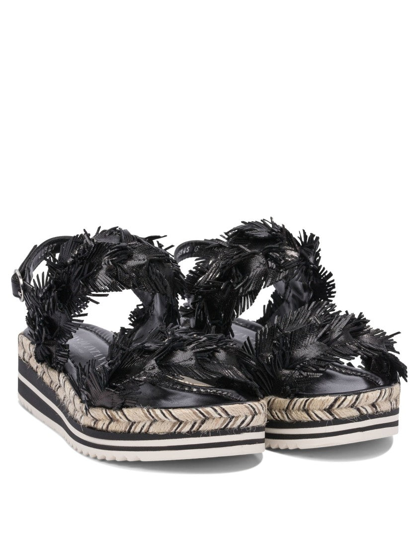 Pons Quintana Textured Black Leather Platform Sandals