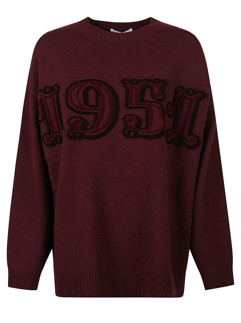 Max Mara Loose-Fitting Deep Burgundy Sweater With Vintage Embroidery