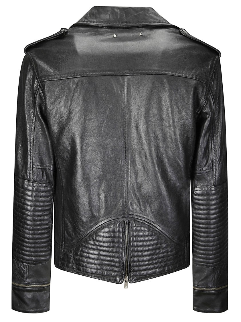 Golden Goose Regular Fit Leather Jacket With Zip Closure