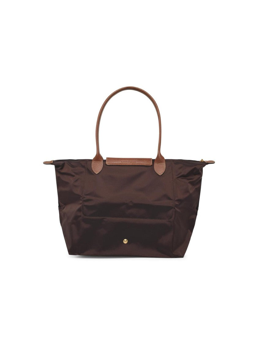 Longchamp Moka Nylon Shoulder Bag With Leather Flap And Double Handles