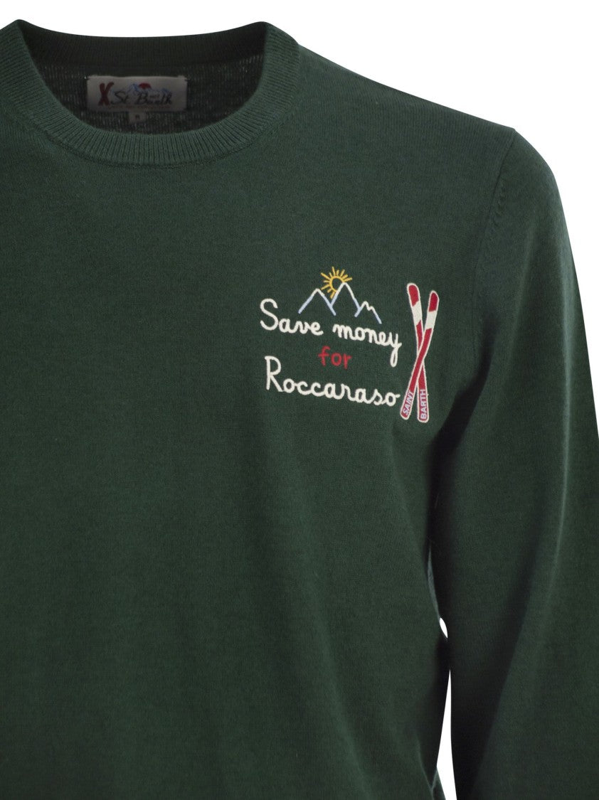 Mc2 Saint Barth Embroidered Crew Neck Jumper With Ribbed Finishes