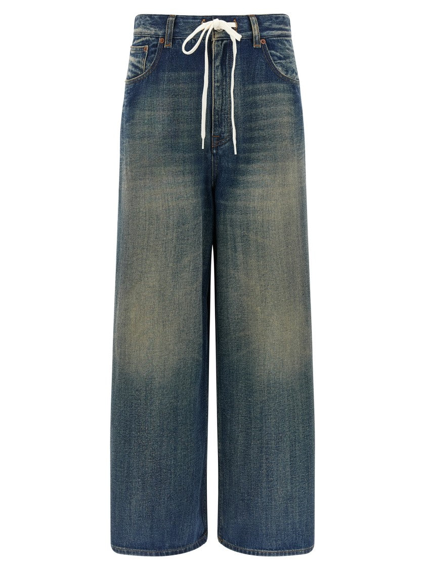 Mm6 By Maison Margiela Stone-Washed Delavé Cotton Wide Leg Jeans