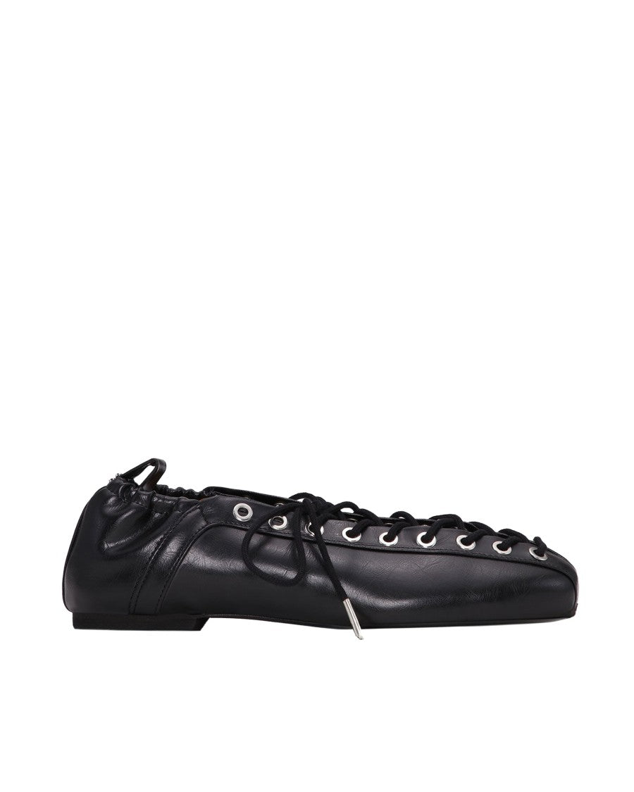 Ganni Oleatex Eyelet Lace-Up Crinkle Ballerina