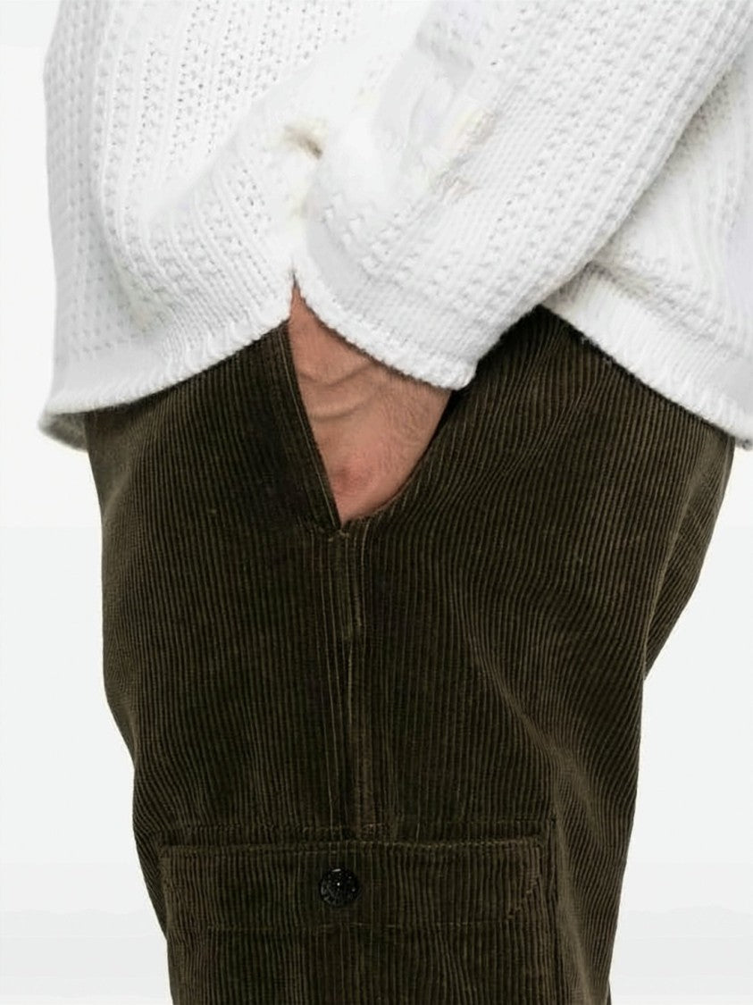 Stone Island Straight-Leg Corduroy Pants With Logo Badge Detail