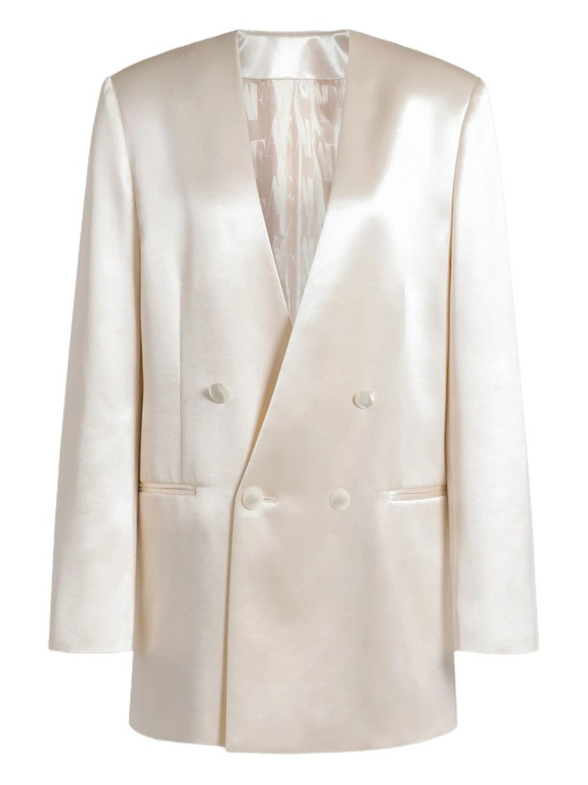 Alberta Ferretti Double-Breasted Jacket With Oversized Silhouette And Lustrous Finish