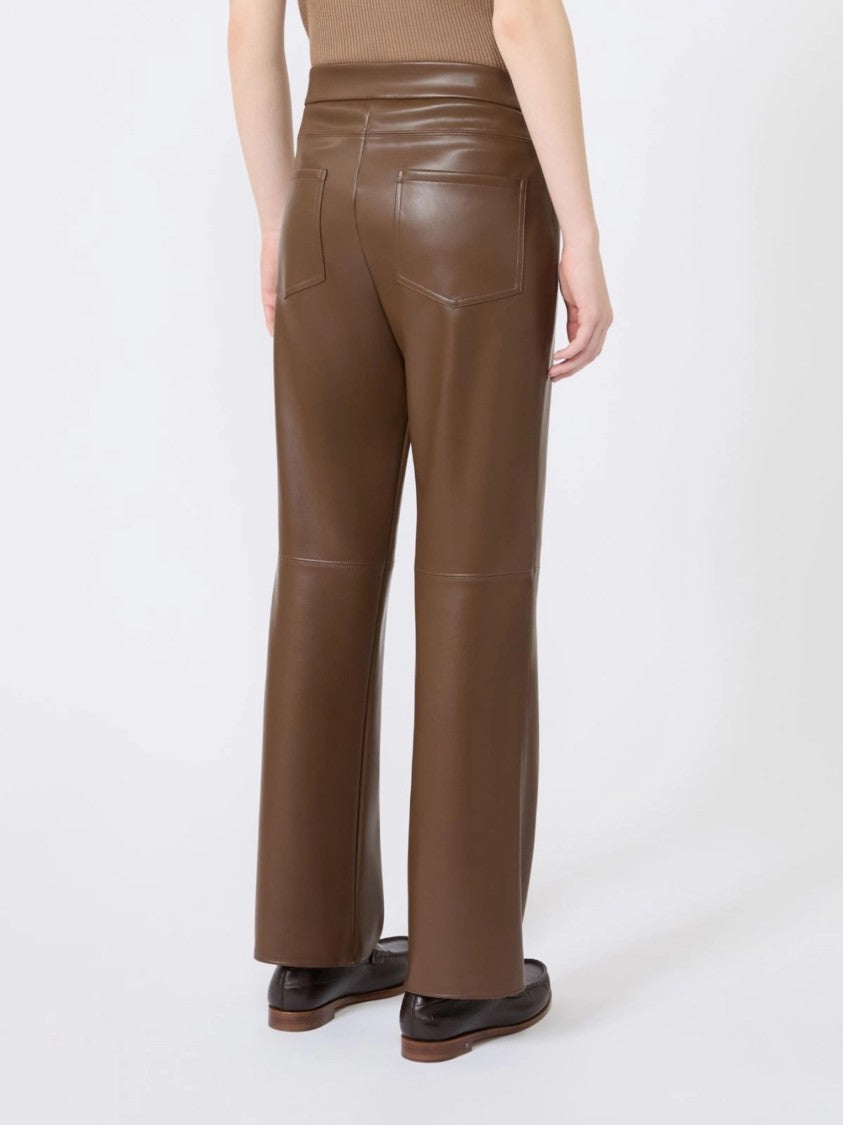 Max Mara Rich Brown Smmsublime Leather Flare Pants