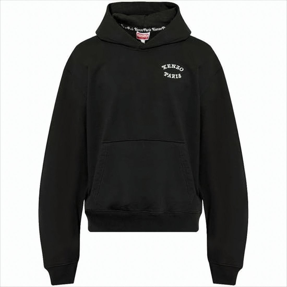 Kenzo Solid Black Hooded Sweatshirt With Iconic Tiger Graphic