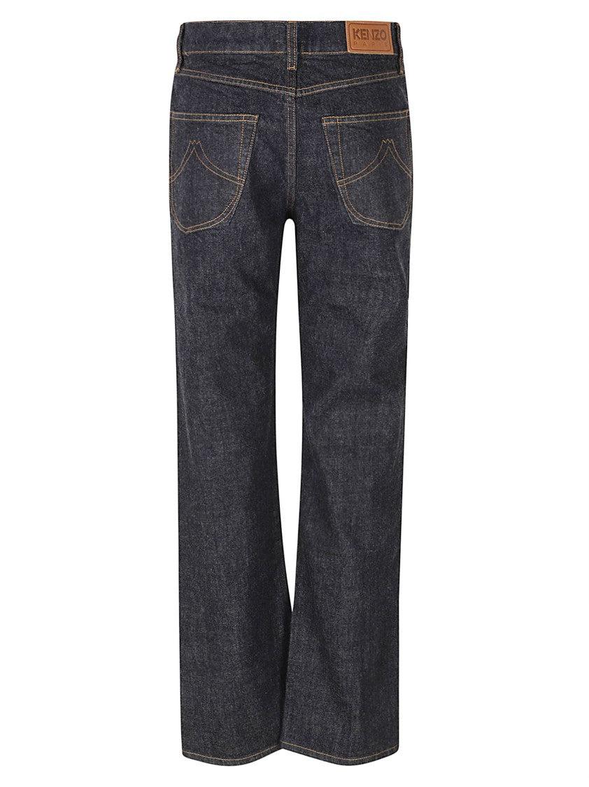 Kenzo Classic Straight-Leg Jeans With Floral Embroidery And Copper Rivets