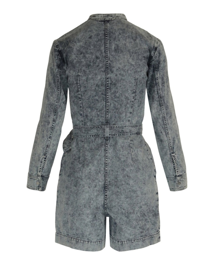 Stella Mccartney Long Sleeve Acid Wash Denim Jumpsuit With Embroidered Detail