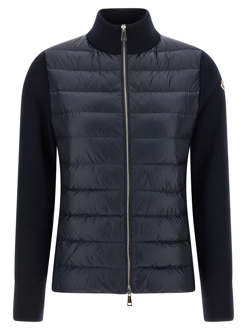 Moncler Two-Material Cardigan With High Neck And Zip Closure